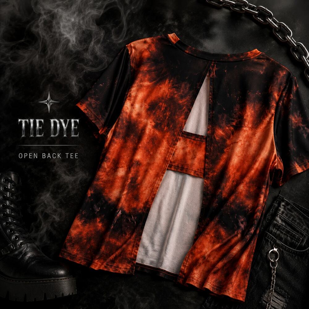 SHEIN Curve Orange Black Tie Dye Open Back Top 0XL Grunge Goth Tee